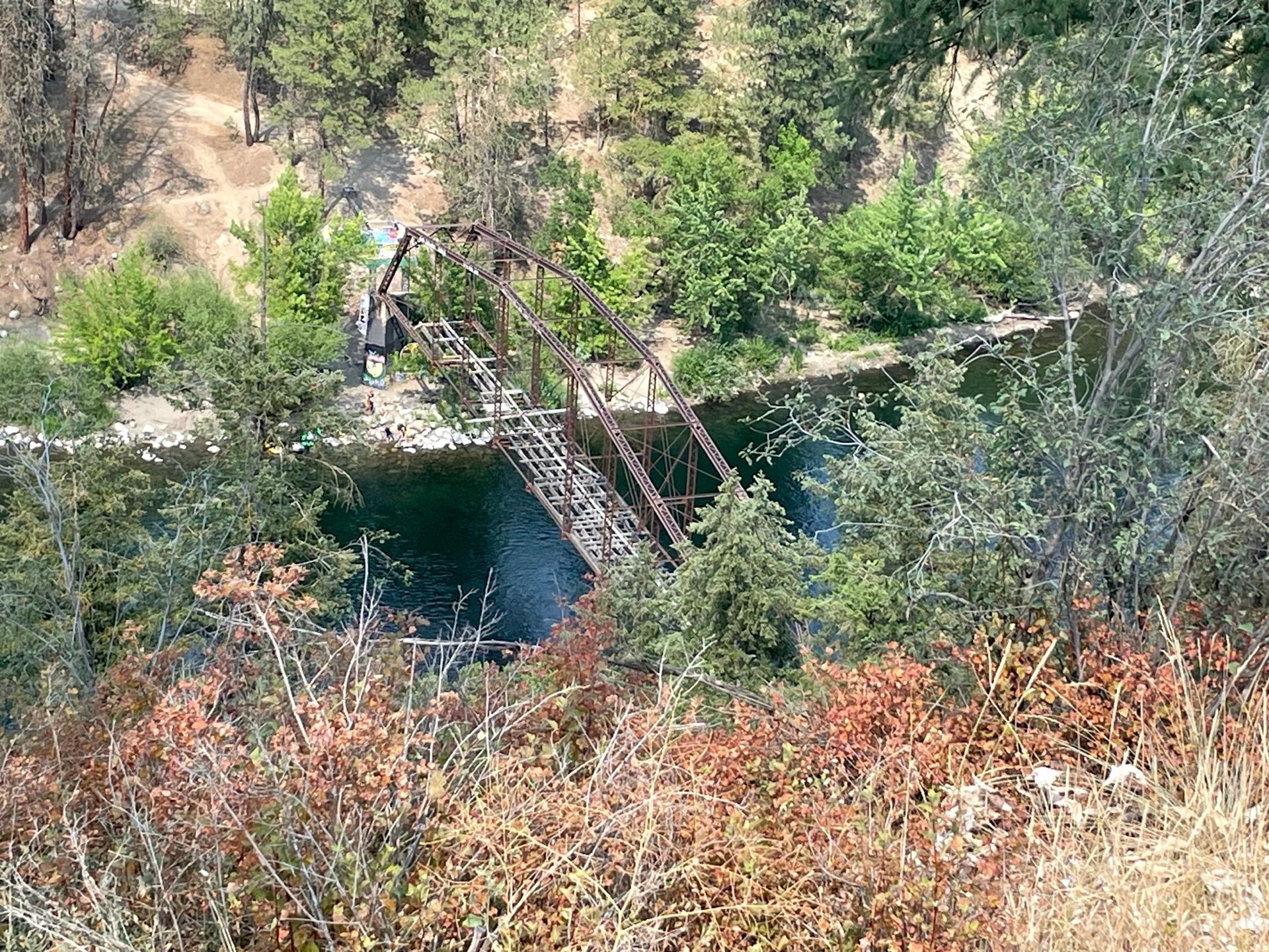 A former water main bridge crossing the Spokane River