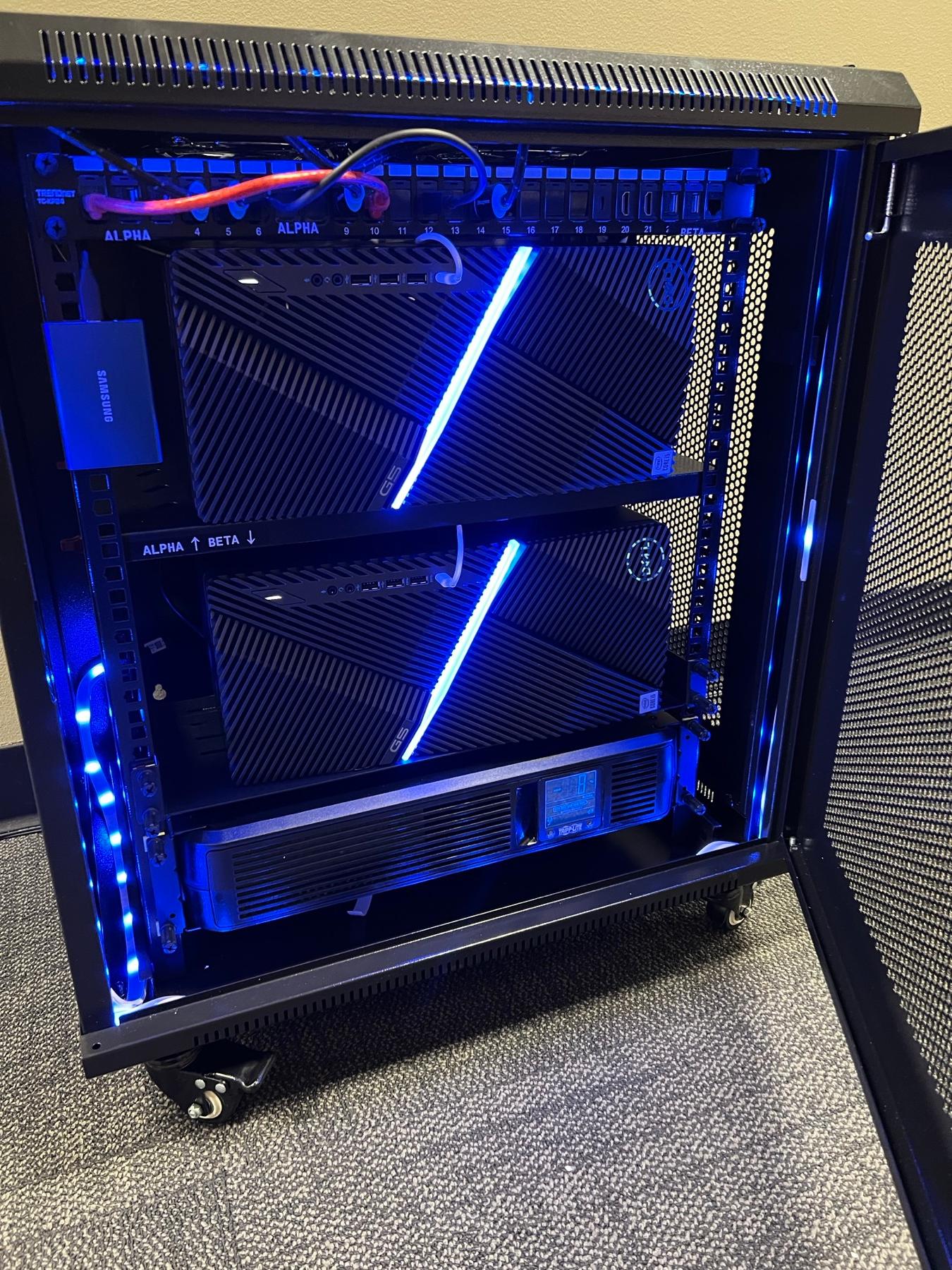 A small server rack running the infrastructure behind a business's technology